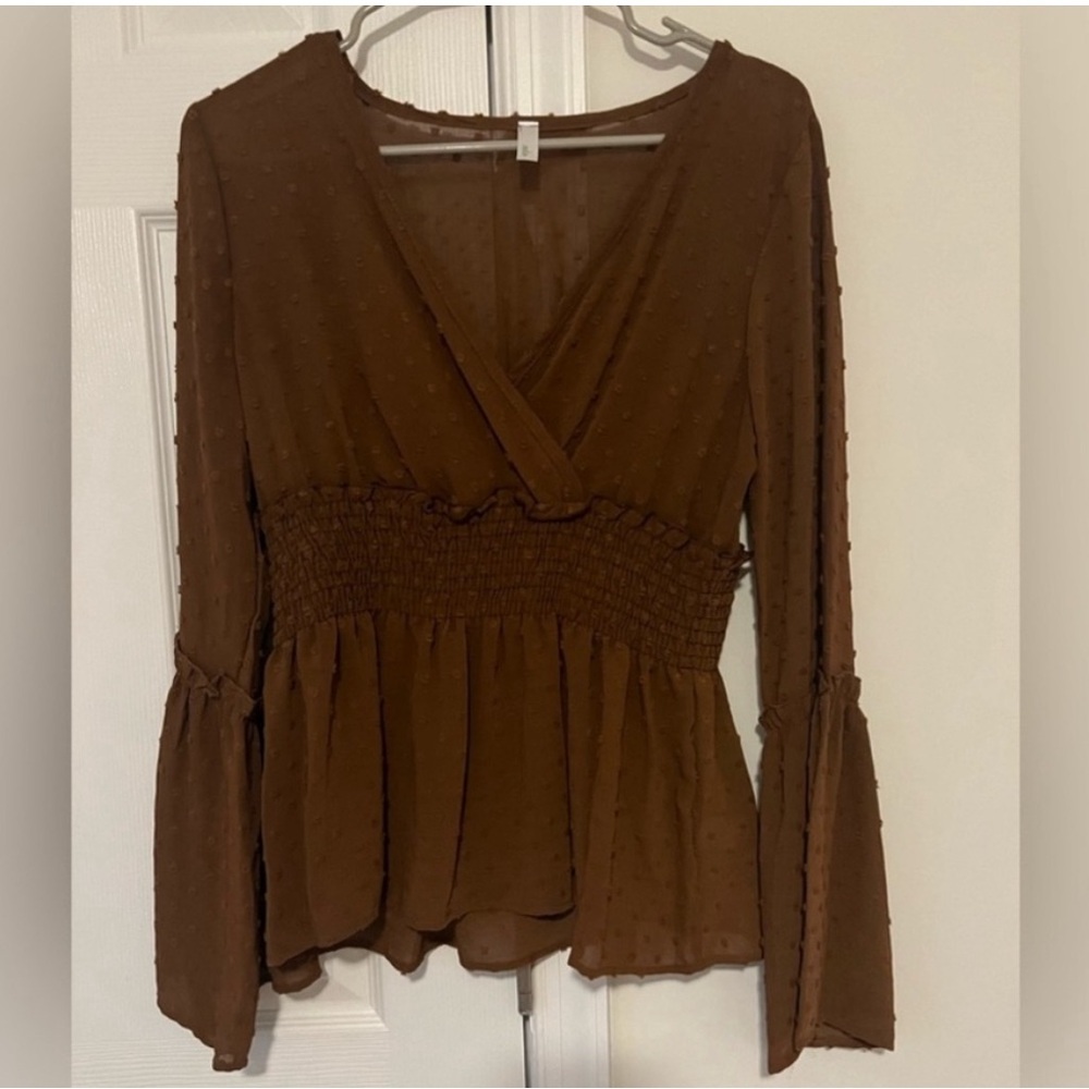 Swiss Dot Peplum Top - Melon - Size Medium - Picture 2 of 7
